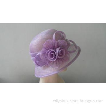 Cute Round Crown Abaca Sinamay Ladies Occasion Hats Purple
